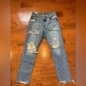 Levi's 501 Light Blue Distressed Straight Jeans
